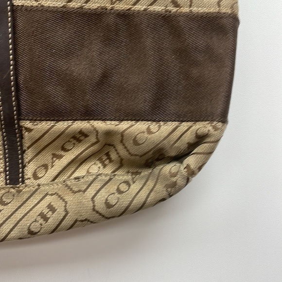 Coach Signature Lozenge Logo Canvas Shoulder Tote Bag Brown 18"x10"x3" - Picture 6 of 9